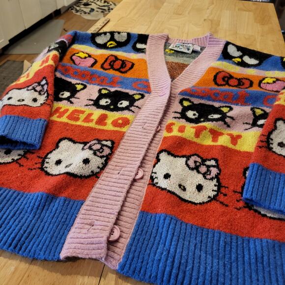 H&M Hello Kitty & Friends Colorful Knit Cardigan Badtz-Maru Chococat Size Medium - Picture 2 of 8